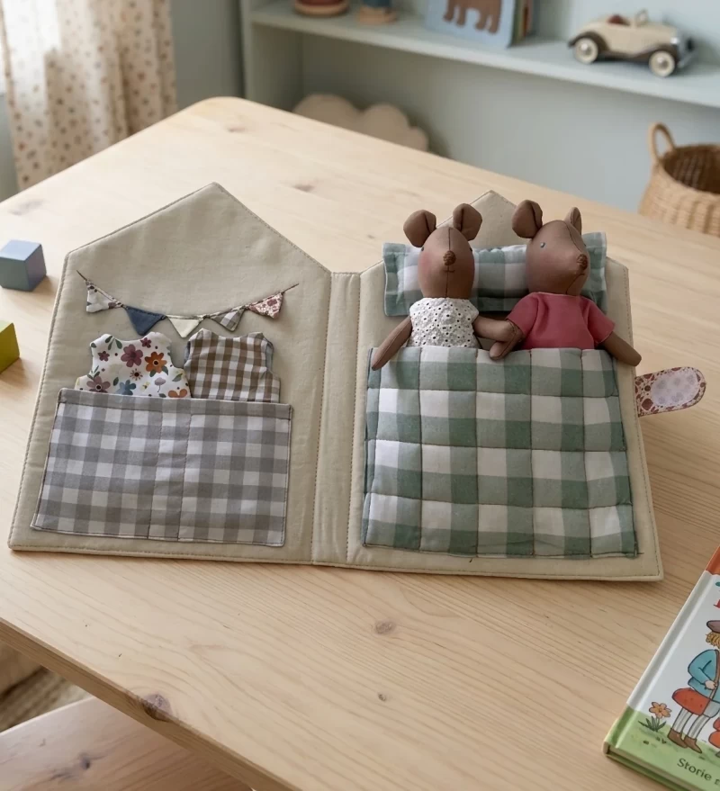 Casita de ratones - Juego simbólico artesanal de algodón - Fomento de rutinas y empatía - Niños 2+ años - Foto 1