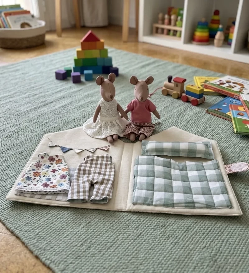 Casita de ratones - Juego simbólico artesanal de algodón - Fomento de rutinas y empatía - Niños 2+ años - Foto 4